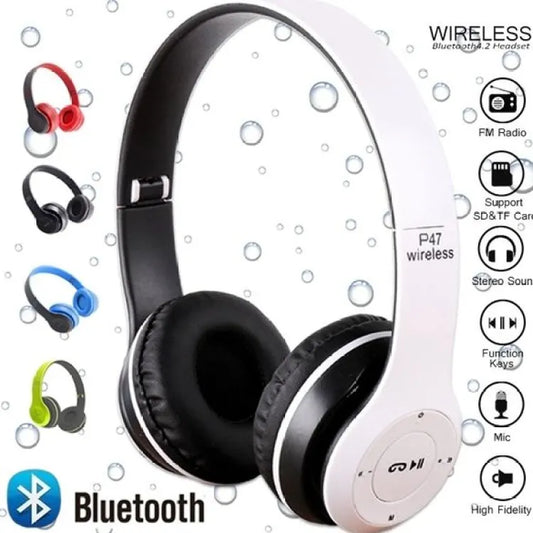 P47 Wireless headphones with Microphone Bluetooth Foldable Headset Support FM Radio TF for PC ,TV Smart Phones & Tablets etc.